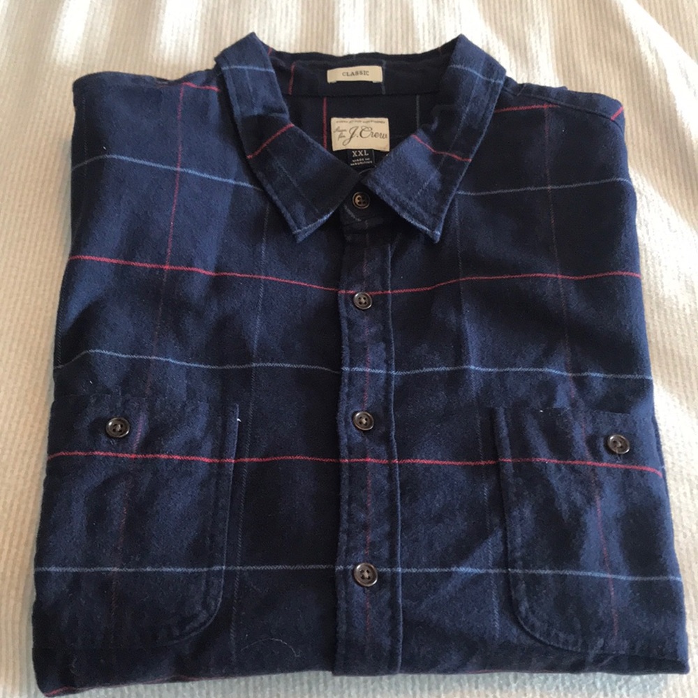 NWOT J. Crew Classic Navy Windowpane Button-Front Men's Shirt